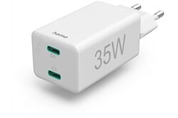 Hama Mini-Ladegerät, 2xUSB-C, 35W, Weiss 00201694 Ladegerät